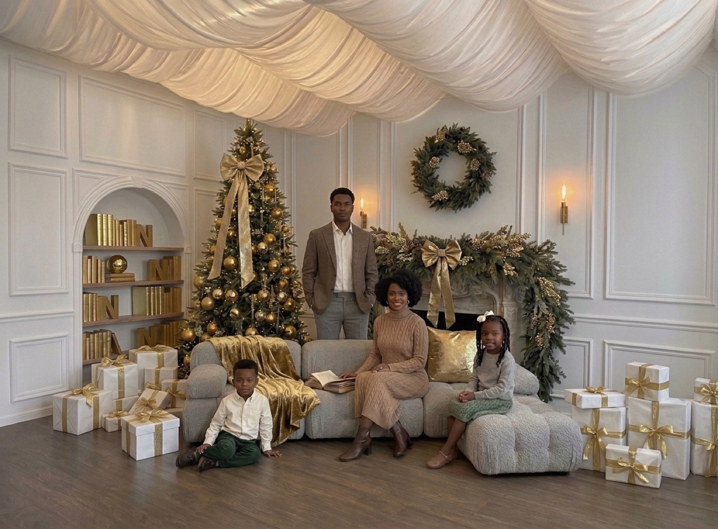 the garland mantel of the Blanc Set in Gold