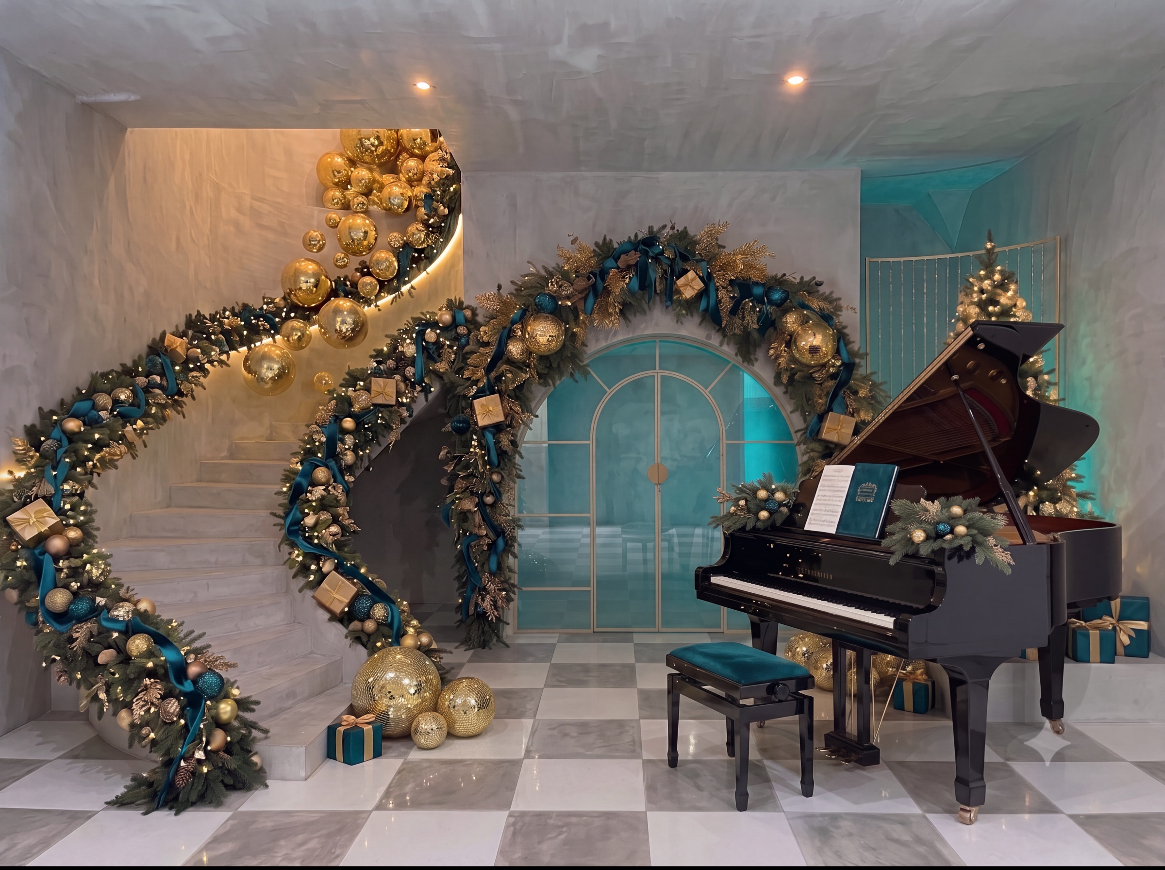 the staircase garland of the Noël Set in Teal